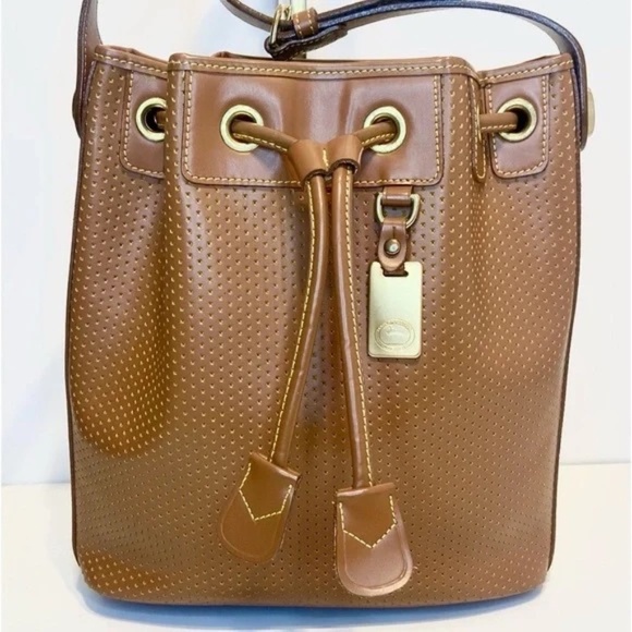 Dooney & Bourke Tan Perforated Leather Bucket Bag - Picture 1 of 15
